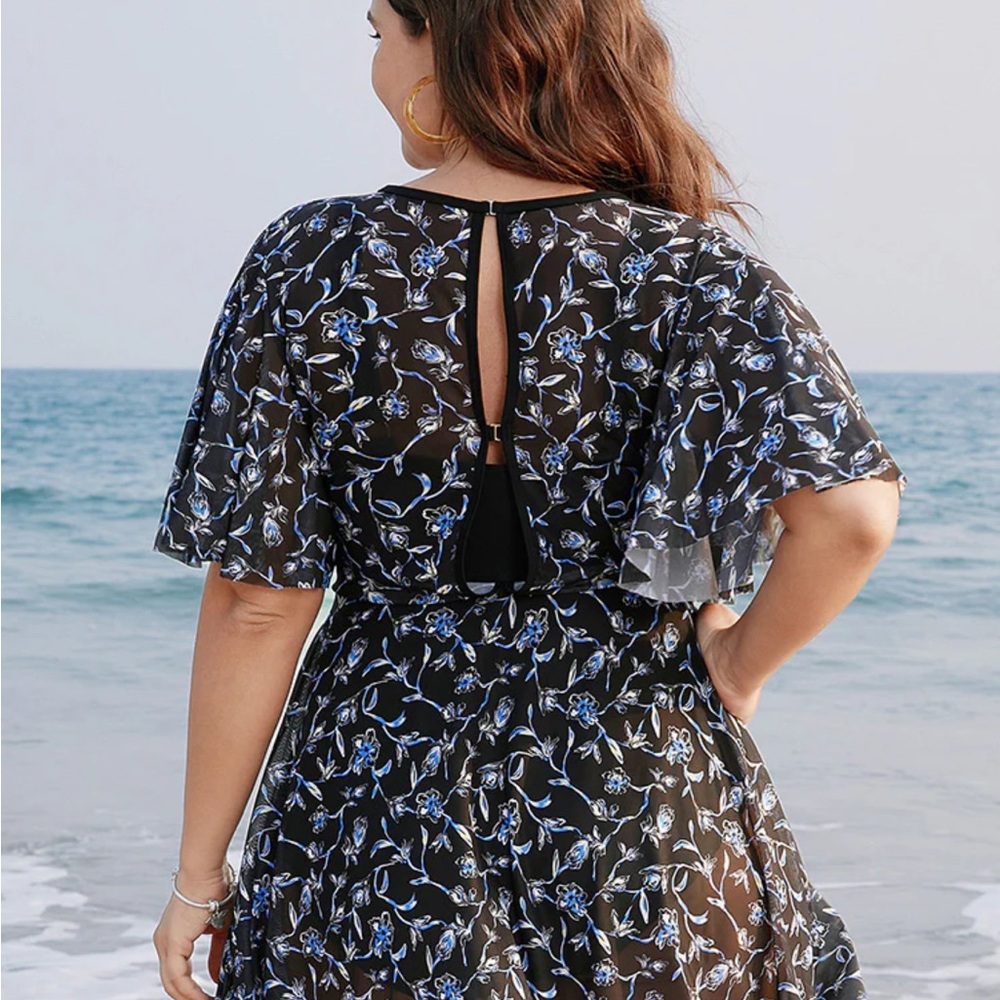 Floral Black Swim Dress - Picture 3 of 7